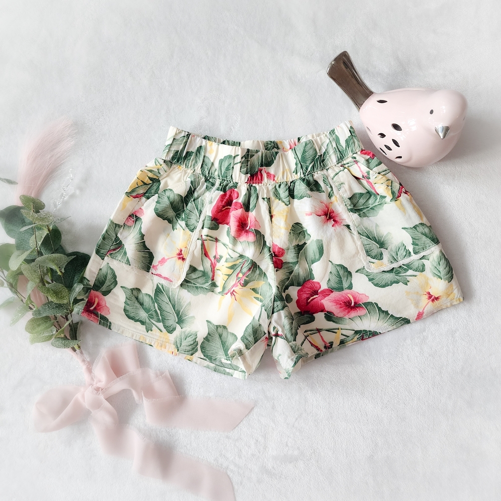 Janie and Jack Girls Floral Shorts Size 7 Tropical Hibiscus Elastic Waist